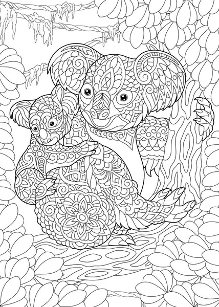 Coloring Page Coloring Book Colouring Picture Koala Bears Antistress Freehand — Stock Vector