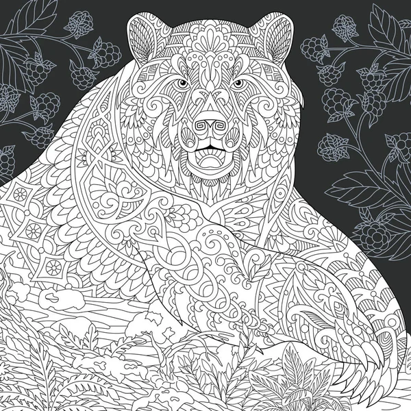 Bear Drawn Line Art Style Forest Background Black White Colors — Stock Vector
