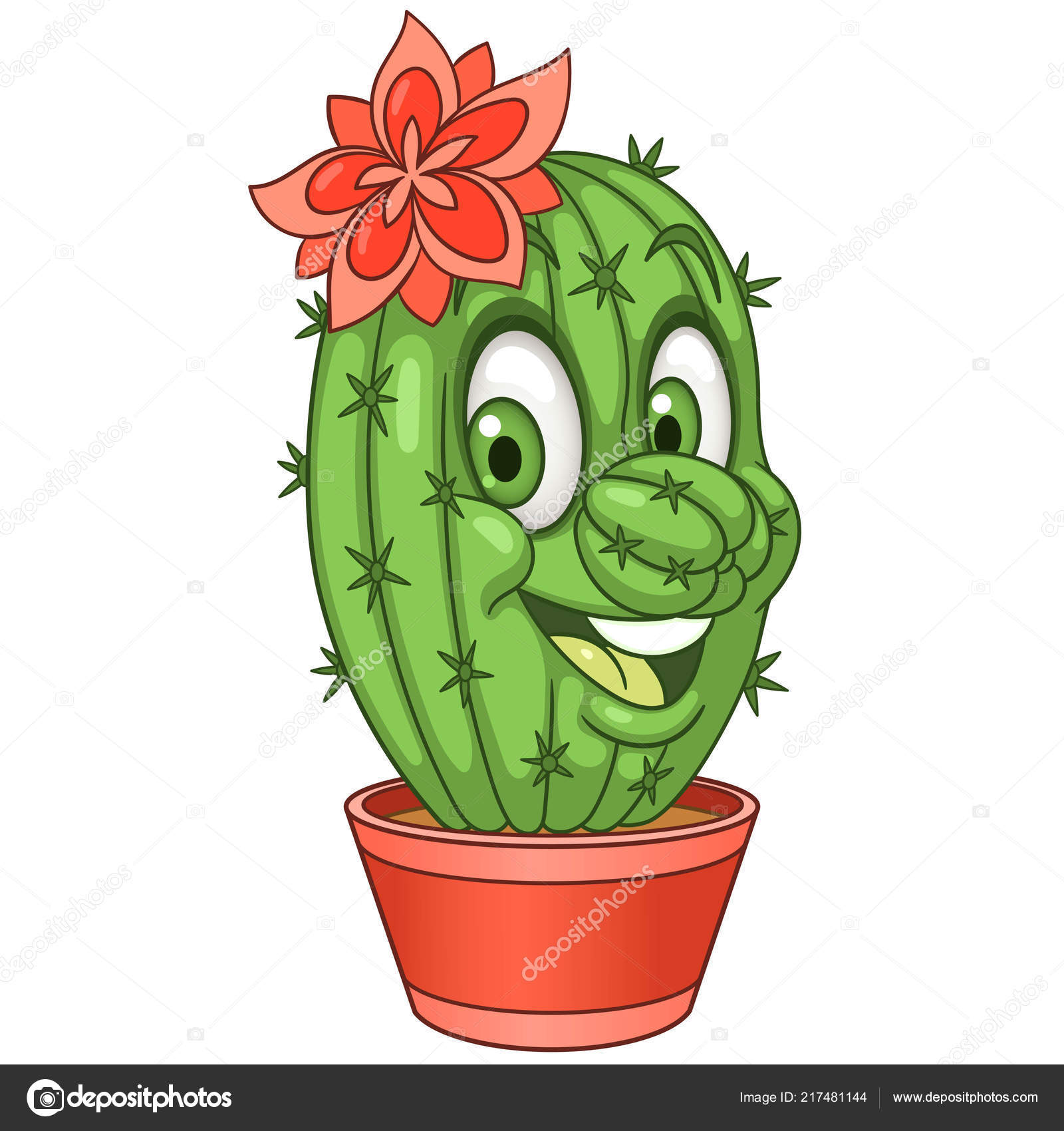 Cacto De Desenho Animado. Planta Suculenta Ou Cactos Com Rosto