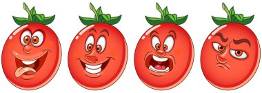 Domates. Sebze gıda kavramı. Emoji ifade koleksiyonu. Çocuklar için boyama kitabı, boyama sayfaları, tişört baskı, simge, logo, etiket, yama, etiket çizgi kahramanlar.