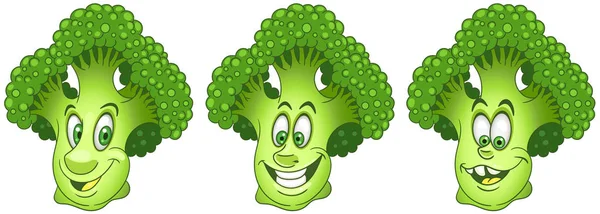 Brokkoli Konzept Für Gesunde Ernährung Emoji Emoticonsammlung Zeichentrickfiguren Für Kinder — Stockvektor