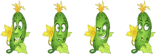 Gurken Vegetable Food Konzept Emoji Emoticon Sammlung Zeichentrickfiguren Für Kinder — Stockvektor