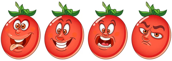 Tomate Concepto Comida Vegetal Colección Emoji Emoticon Personajes Dibujos Animados — Vector de stock