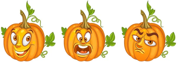 Pumpkin Halloween Holiday Symbol Vegetable Concept Emoji Emoticon Collection Cartoon — Stock Vector