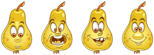 Pear Fruit Food Concept Emoji Emoticon Collection Cartoon Characters Kids — Stock Vector