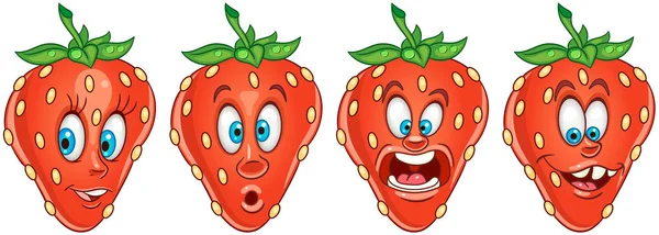 Fragola Concetto Fruit Food Collezione Emoji Emoticon Personaggi Dei Cartoni — Vettoriale Stock