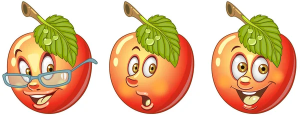 Apple Healthy Food Concept Emoji Emoticon Collection Cartoon Characters Kids — Stock Vector