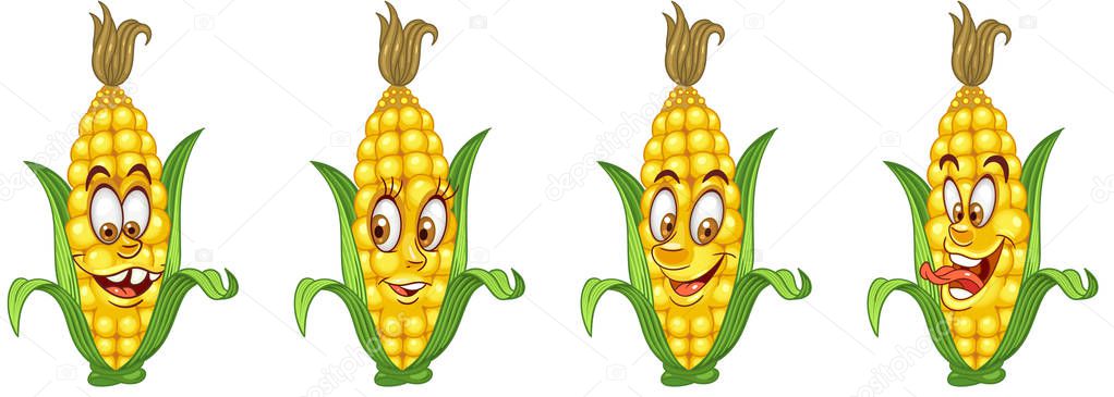 Corn Cob. Vegetable Food concept. Emoji Emoticon collection. Cartoon characters for kids coloring book, colouring pages, t-shirt print, icon, logo, label, patch, sticker.