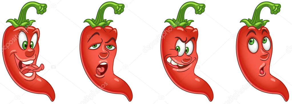 Red Chili Pepper. Vegetable Food concept. Emoji Emoticon collection. Cartoon characters for kids coloring book, colouring pages, t-shirt print, icon, logo, label, patch, sticker.