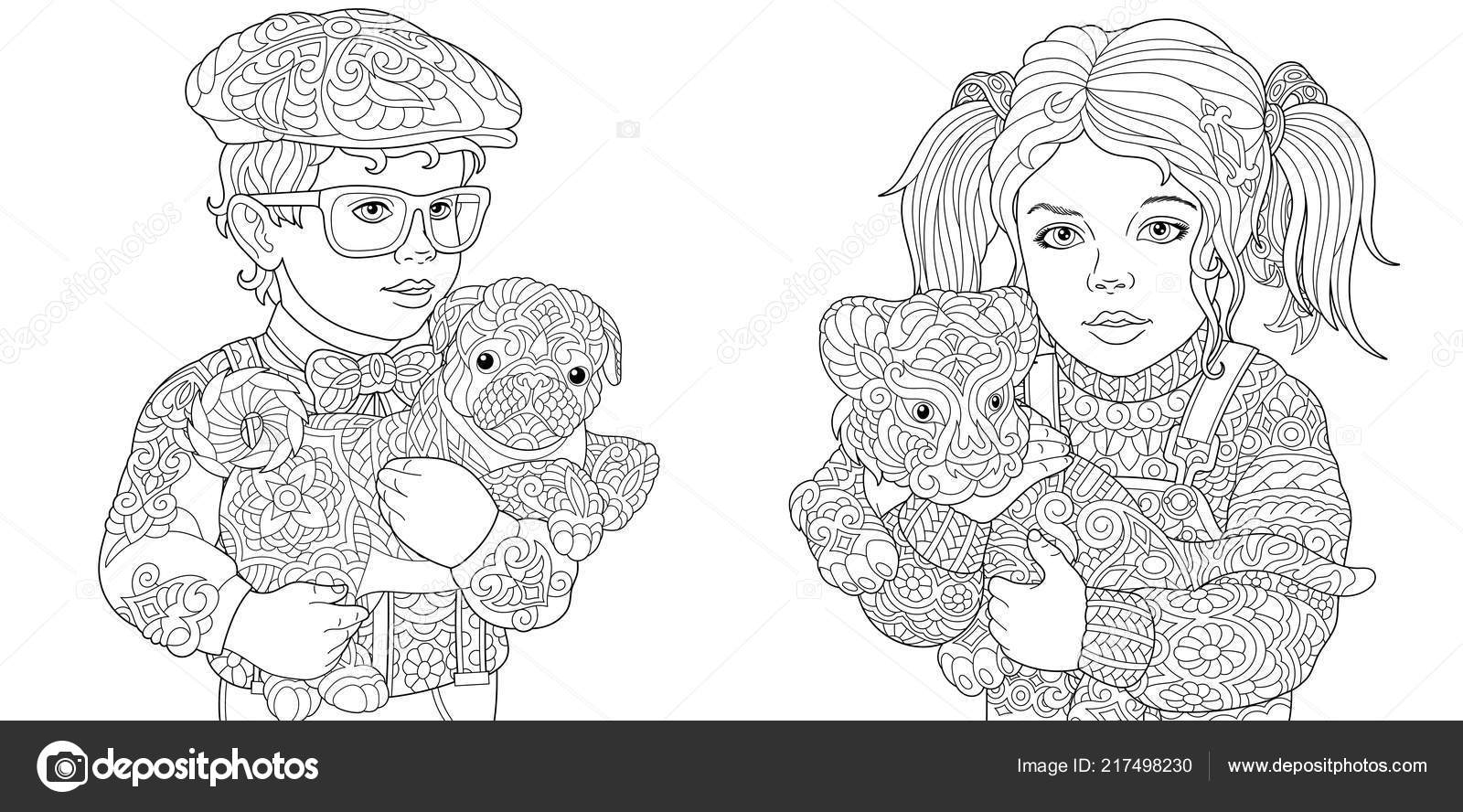 Download Coloring Pages Coloring Book Adults Colouring Pictures Boy Girl Holding Vector Image By C Sybirko Vector Stock 217498230