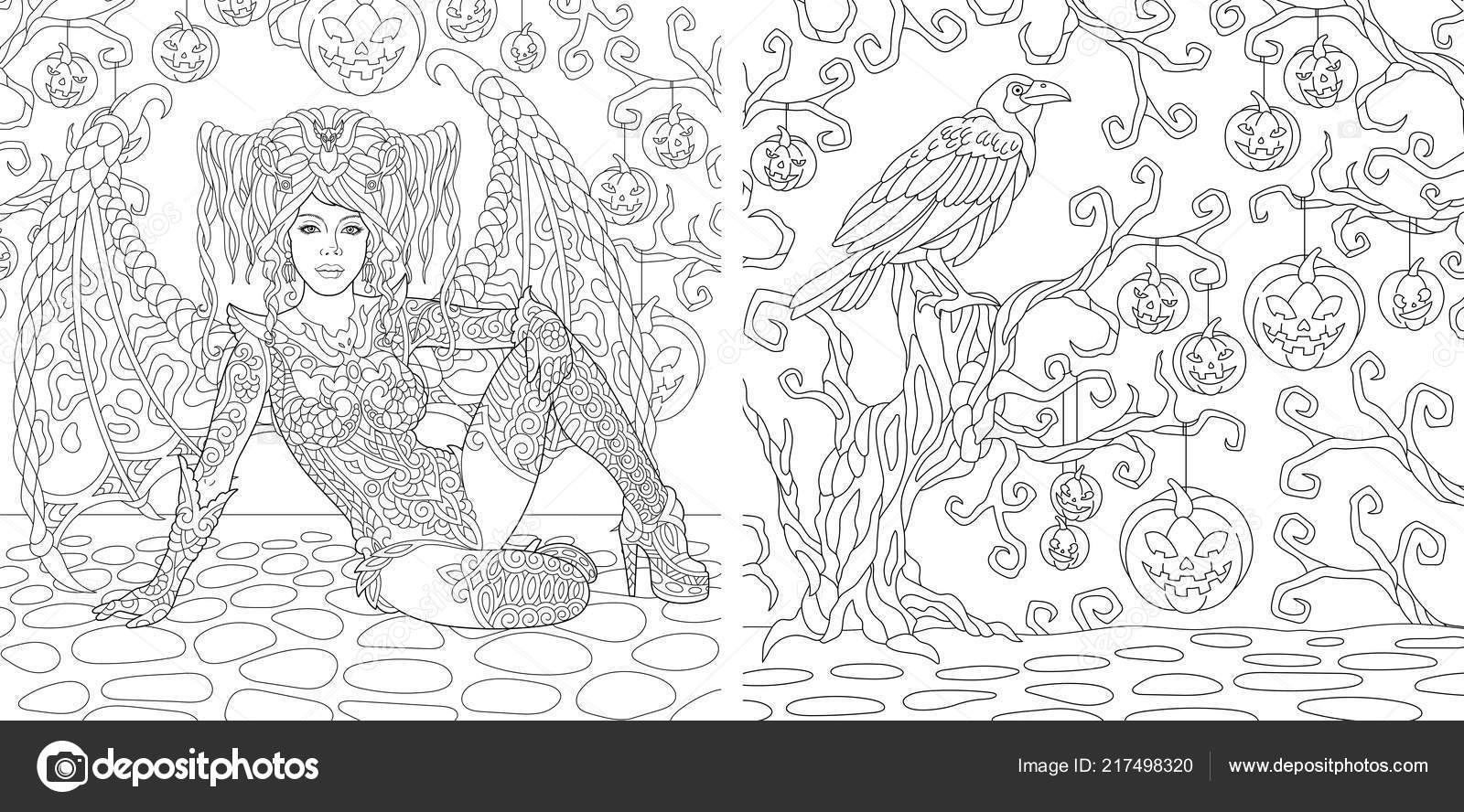 A bruxa encantadora e o seu gato - Dia das Bruxas - Coloring Pages