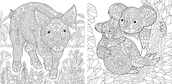 Coloring Pages Coloring Book Adults Cute Pig 2019 Chinese New — Stock Vector