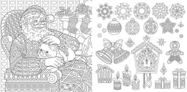 New Year Christmas Coloring Pages Coloring Book Adults Colouring Pictures — Stock Vector