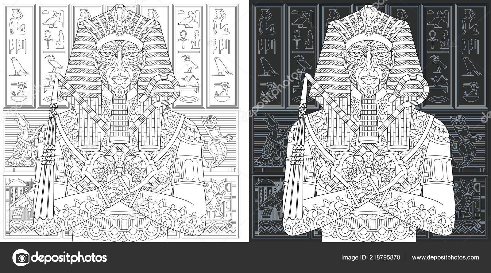 Kleurplaat Kleurboek Kleuren Foto Met Egyptische Farao Getrokken