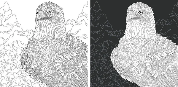 Aigle Coloriage Livre Colorier Image Colorier Avec Aigle Chauve Dessinée — Image vectorielle