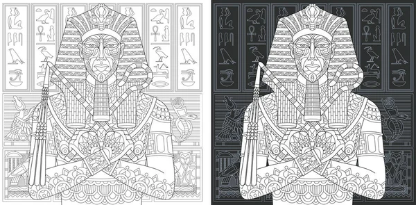 Kleurplaat Kleurboek Kleuren Foto Met Egyptische Farao Getrokken Zentangle Stijl — Stockvector