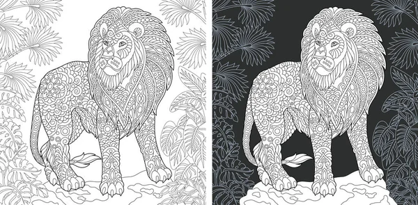 Animal Coloring Page Coloring Book Colouring Picture Lion Drawn Zentangle — Stock Vector