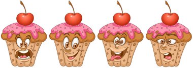 Tatlım. Ekmek ve pasta kavramı. Emoji ifade koleksiyonu. Çocuklar için boyama kitabı, boyama sayfaları, tişört baskı, simge, logo, etiket, yama, etiket çizgi kahramanlar.
