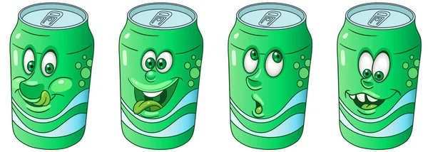 Soda Can Concept Boissons Boissons Collection Emoji Emoticon Personnages Bande — Image vectorielle