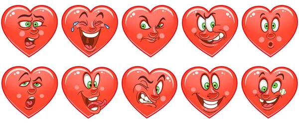Hati Pengumpulan Emoticon Emoji Siap Simbol Cinta Elemen Desain Kartun - Stok Vektor
