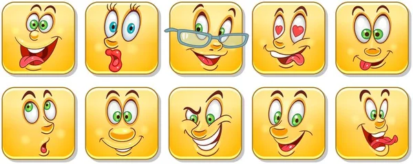 Cartoon Gezichten Emoticons Collectie Emoji Instellen Ontwerp Tekens Voor Shirt — Stockvector