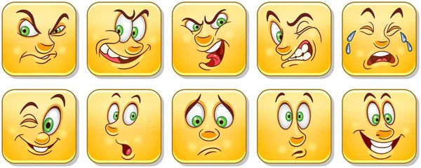 Cartoon Gezichten Emoticons Collectie Emoji Instellen Ontwerp Tekens Voor Shirt — Stockvector