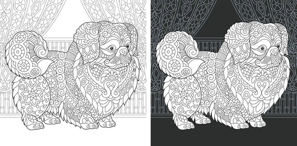 Coloring Page Coloring Book Colouring Picture Pekingese Japanese Chin Dog — Stock Vector