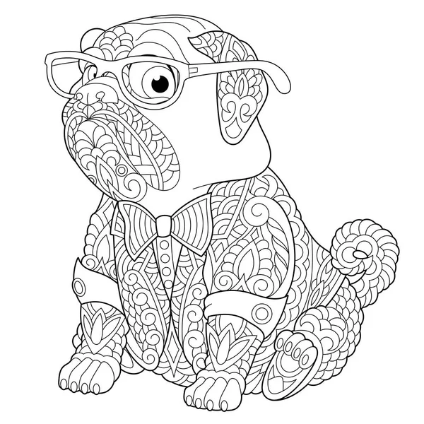 Розмальовка Сторінка Антистресова Розмальовка Собакою Мопса Малюнок Вільного Ескізу Каракулями — стоковий вектор