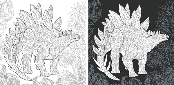 Página Para Colorear Colección Dinosaurios Cuadro Para Colorear Con Stegosaurus — Vector de stock