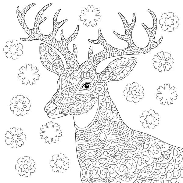 Målarbok Målarbok Stress Färg Bild Med Rådjur Christmas Renar Och — Stock vektor