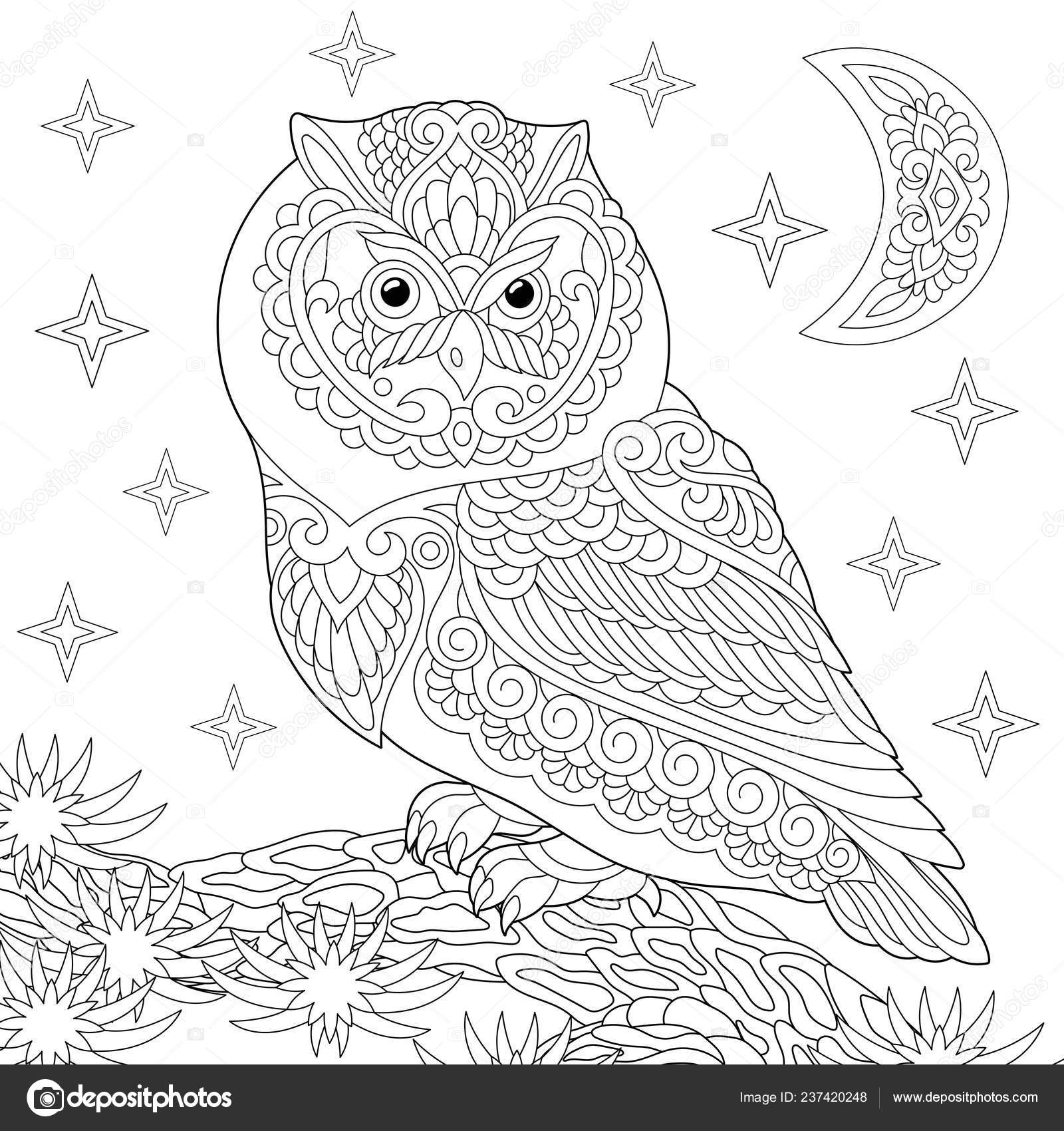 Lovely owl coloring page Stockvektoren, lizenzfreie Illustrationen ...