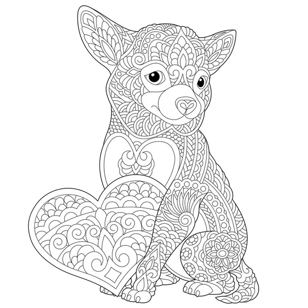 Página Para Colorear Precioso Perro Con Corazón Para Tarjeta San — Vector de stock