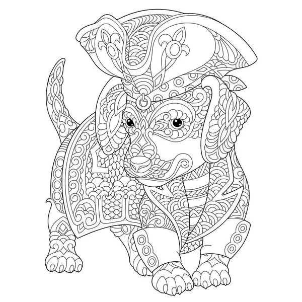 Malvorlagen Malbuch Stress Farbbild Mit Dackelhund Freihand Skizzenzeichnung Mit Doodle — Stockvektor