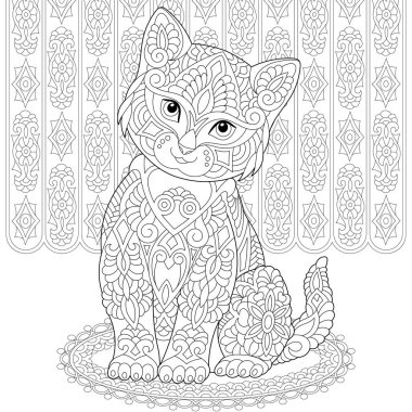 zentangle kedi boyama sayfası