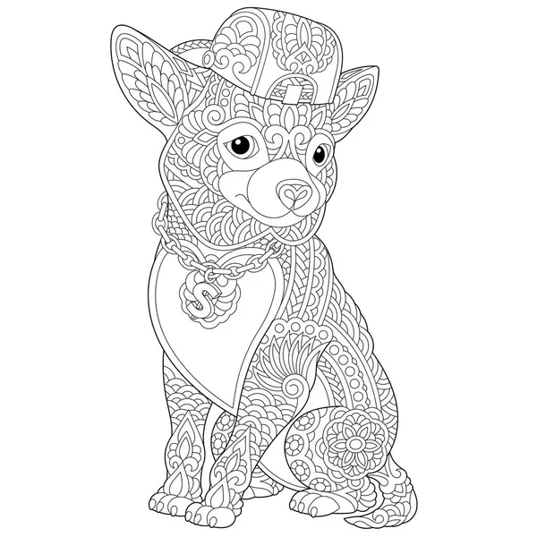 Página para colorear perro chihuahua zentangle — Archivo Imágenes Vectoriales