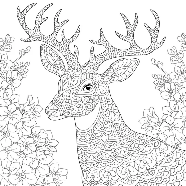 Página de coloração de renas de veados zentangle —  Vetores de Stock