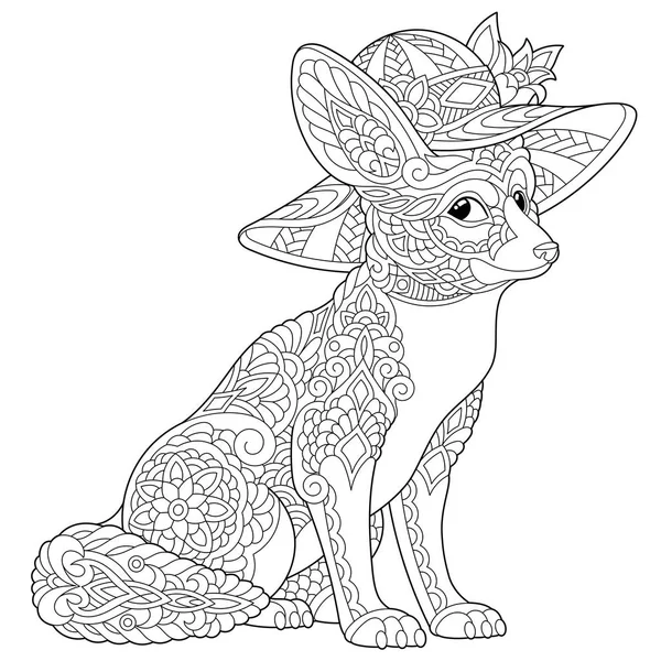 Zentangle fennec fox 색칠 페이지 — 스톡 벡터