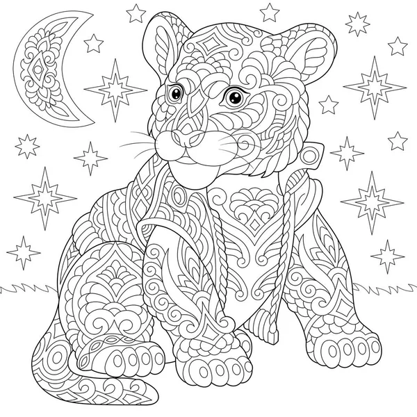 Zentangle tigre bebé cachorro para colorear página — Vector de stock