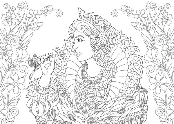 Página para colorear flor reina zentangle — Vector de stock