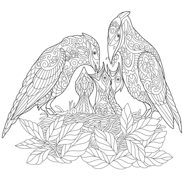 Página para colorear aves primavera zentangle — Vector de stock