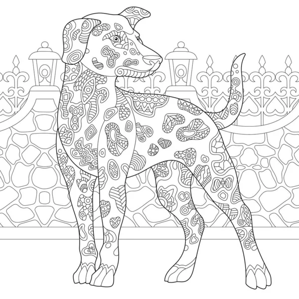 Página para colorear perro dálmata zentangle — Archivo Imágenes Vectoriales