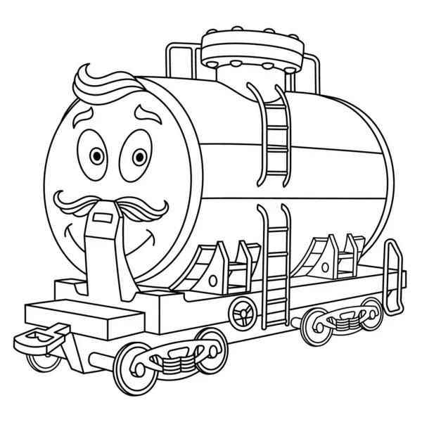 Målarbok med bränsle järnväg tank vagn — Stock vektor