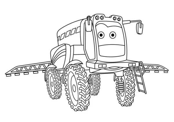 Coloriage avec pulvérisateur agricole tracteur — Image vectorielle