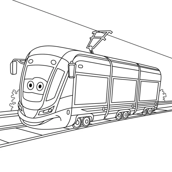 Coloriage avec tramway trolley car — Image vectorielle