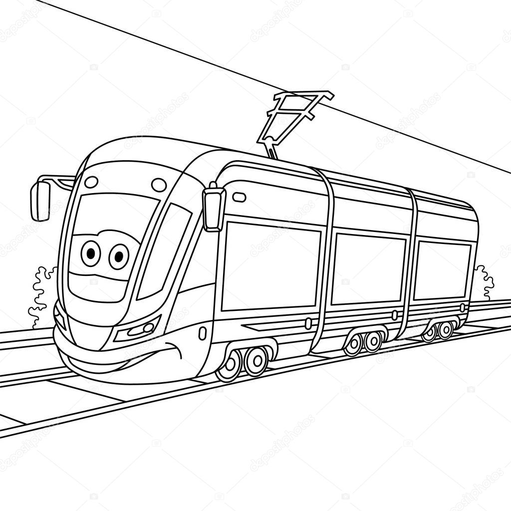 coloring page with tram trolley car
