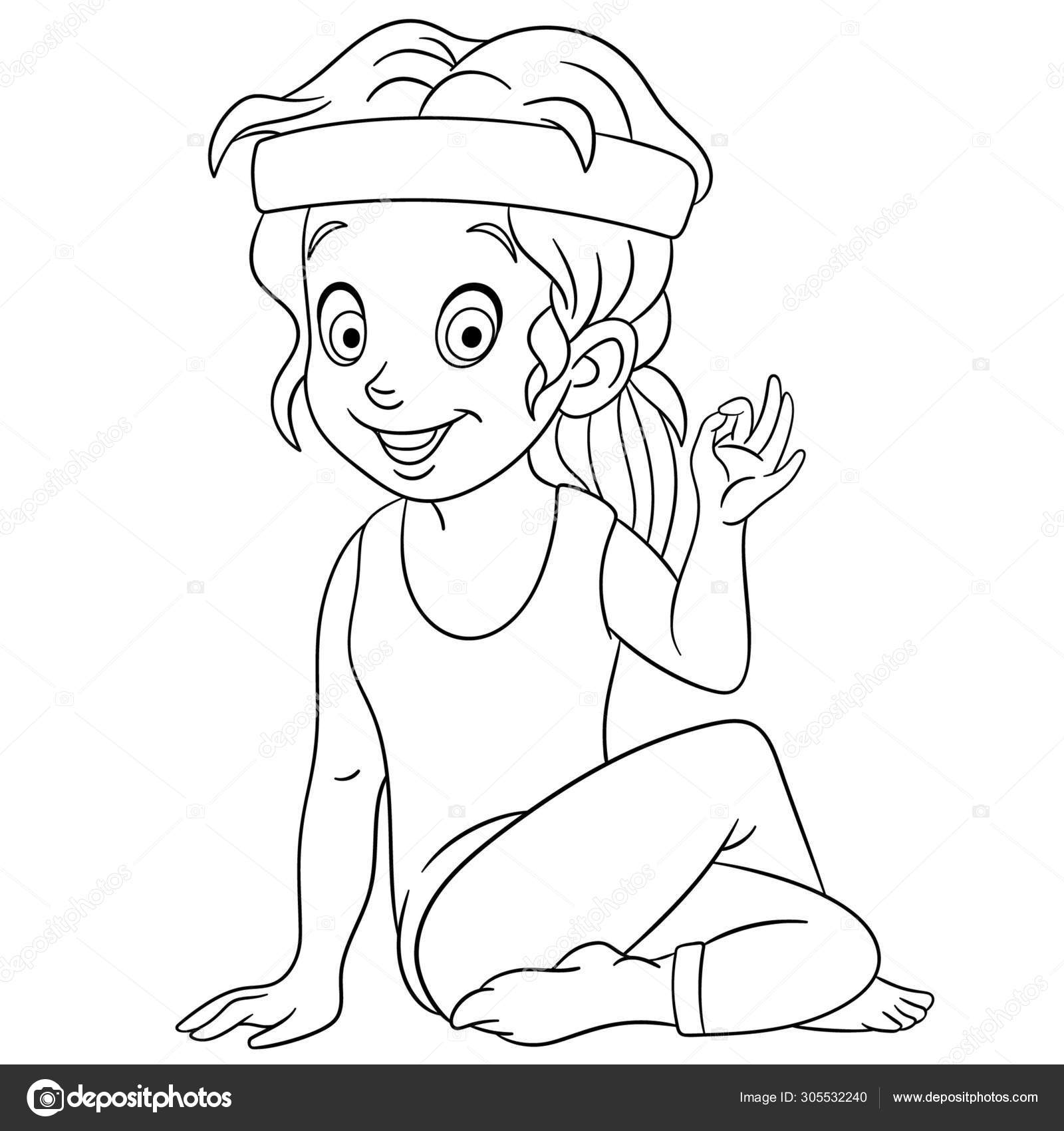 Coloring page with girl practicing yoga Stock Vector Image by ...