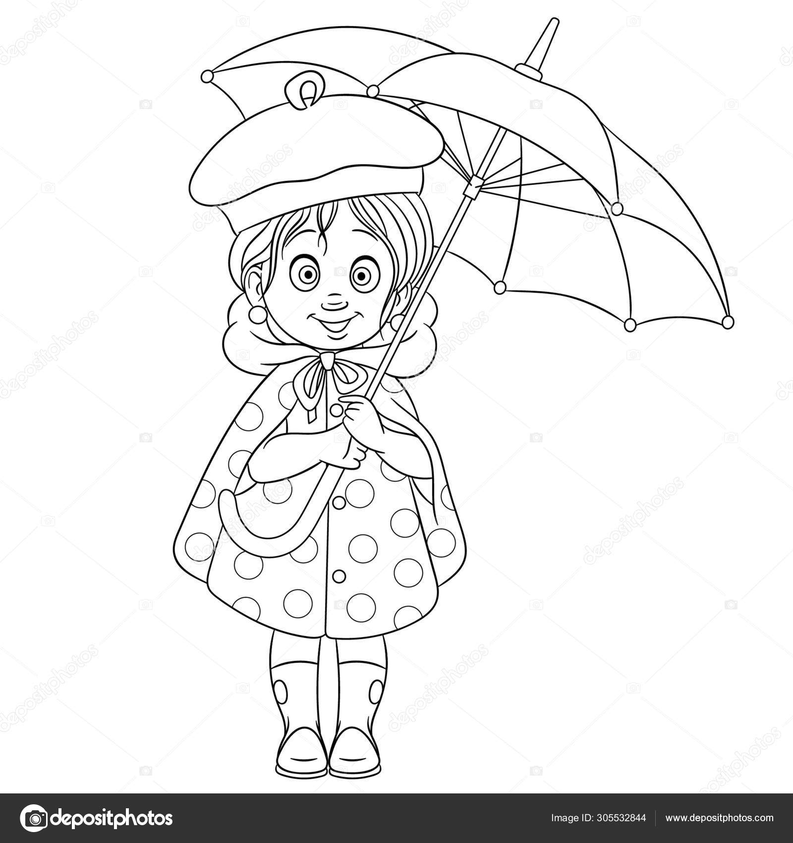 Coloring page with girl and umbrella Stock Vector Image by ...