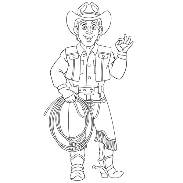 Kleurplaat pagina met Cowboy, Horse Rider — Stockvector