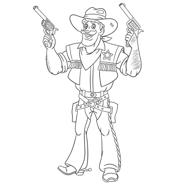 Színezés oldal cowboy, retro American Sheriff — Stock Vector