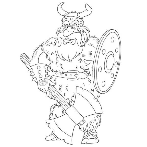 Página para colorear con antiguo guerrero vikingo — Vector de stock